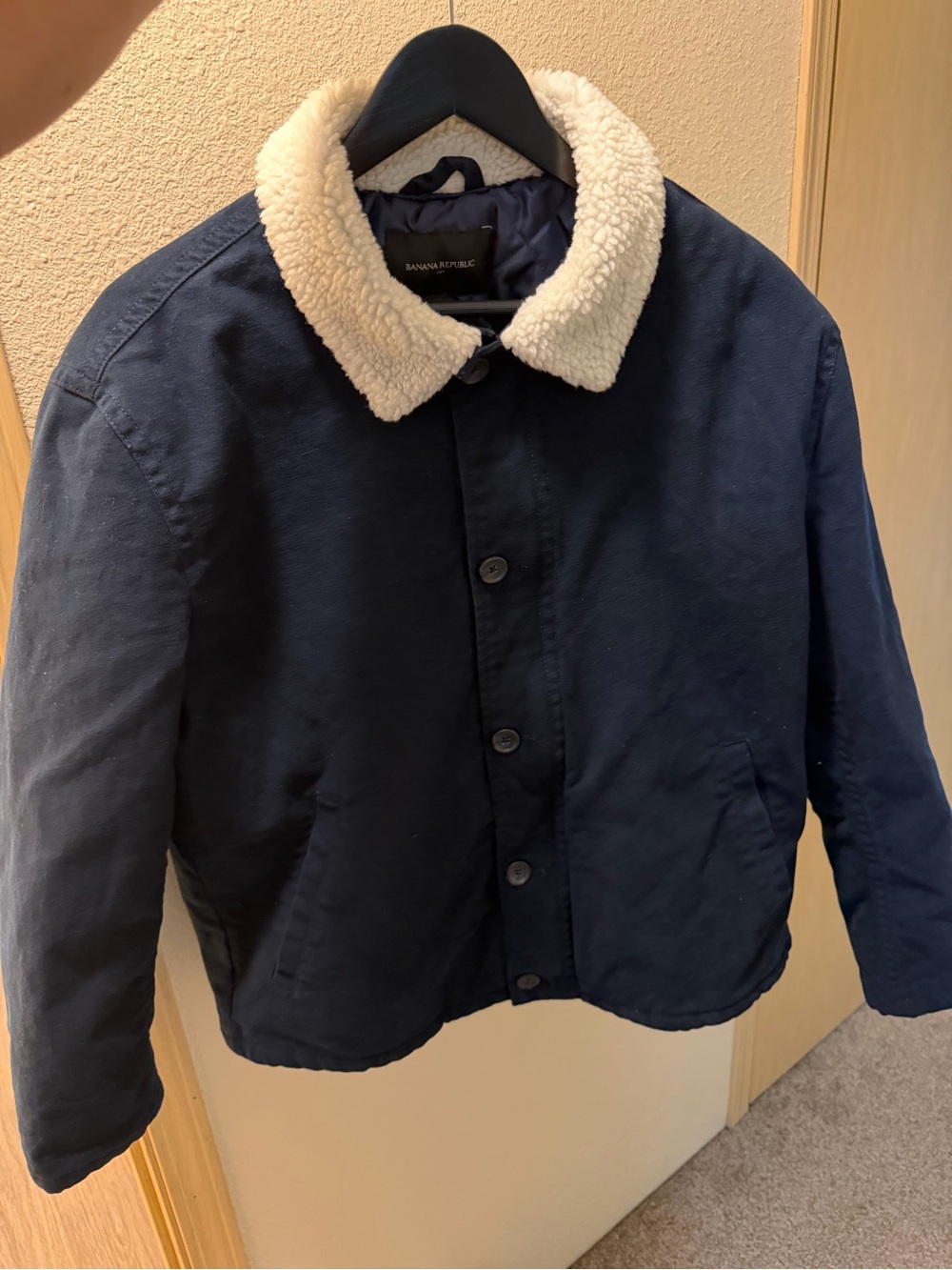 Banana Republic Men's Navy Sherpa-Collar Jacket - Large